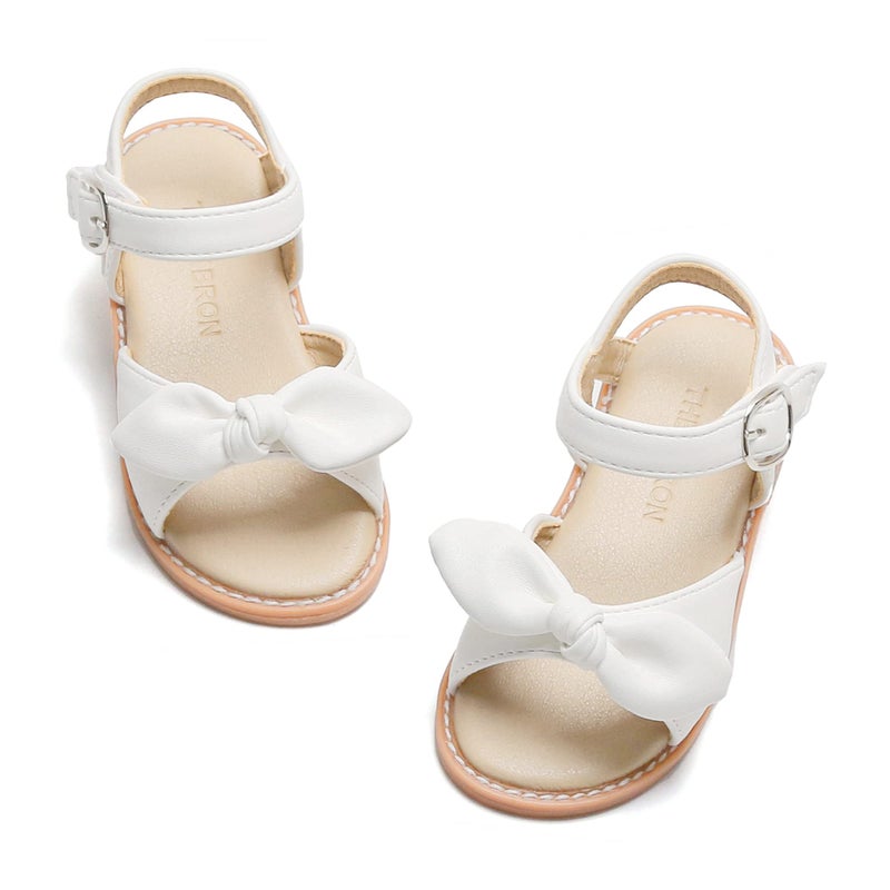 THEE BRON Toddler Girls Sandals Wedding Flower Girl Dress Shoes Summer Open Toe Flats(TB503 Little Kid,White/11M) - Image 1